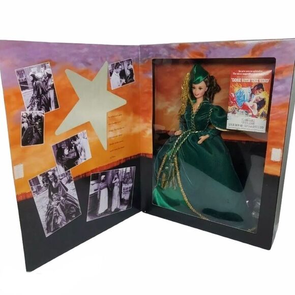Gone With The Wind Barbie Doll Scarlett O’Hara Green & Gold Velvet Drape Dress - Picture 1 of 7